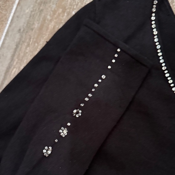 Cache Black V-Neck Blouse with silver and rhinestone accents - Picture 6 of 8
